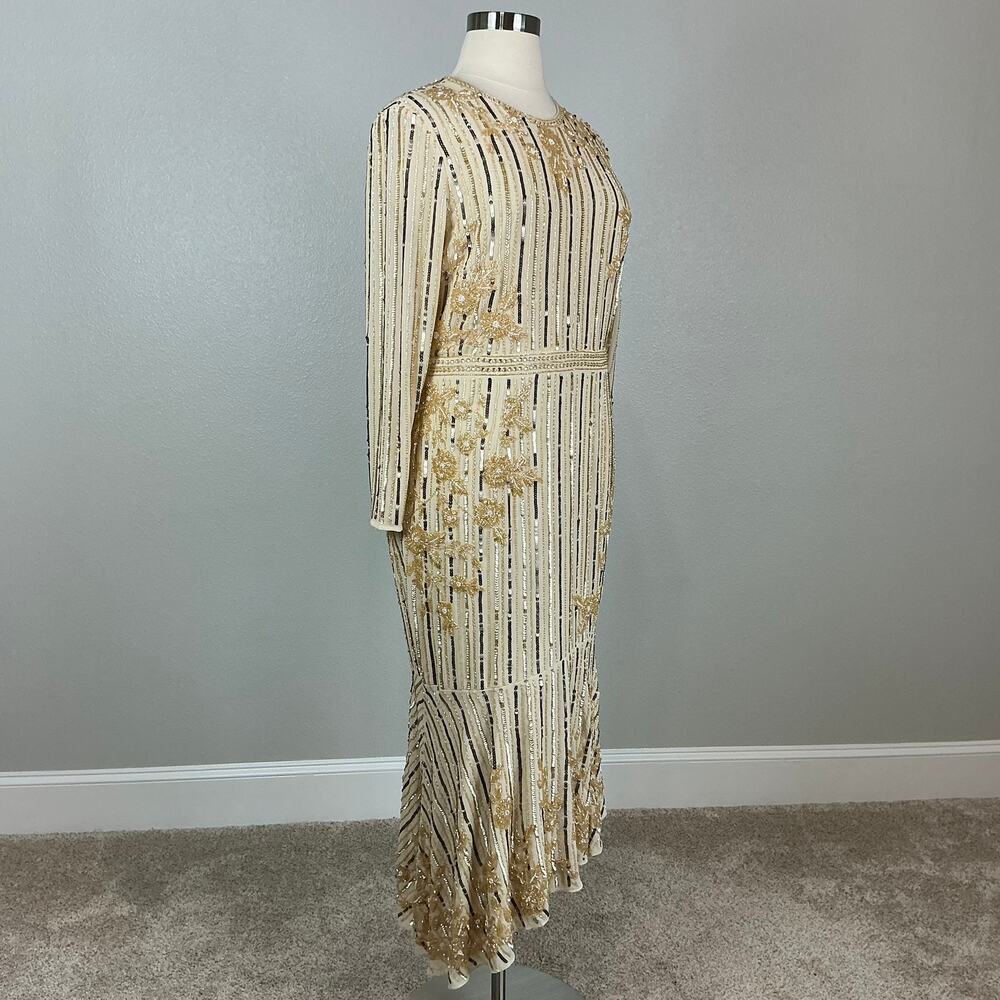 Mac Duggal 93627 Gold Evening Gown Sequined Long Sleeve High Low Dress Size 16 - Picture 3 of 12